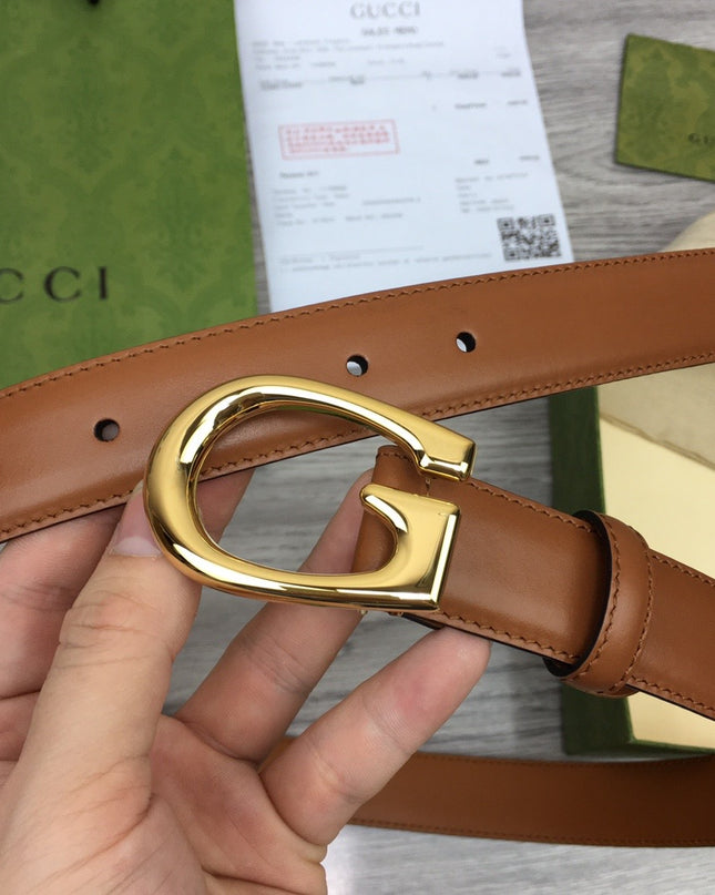 Gucci Thin Leather Belt 655566 – Tan with Gold G Buckle