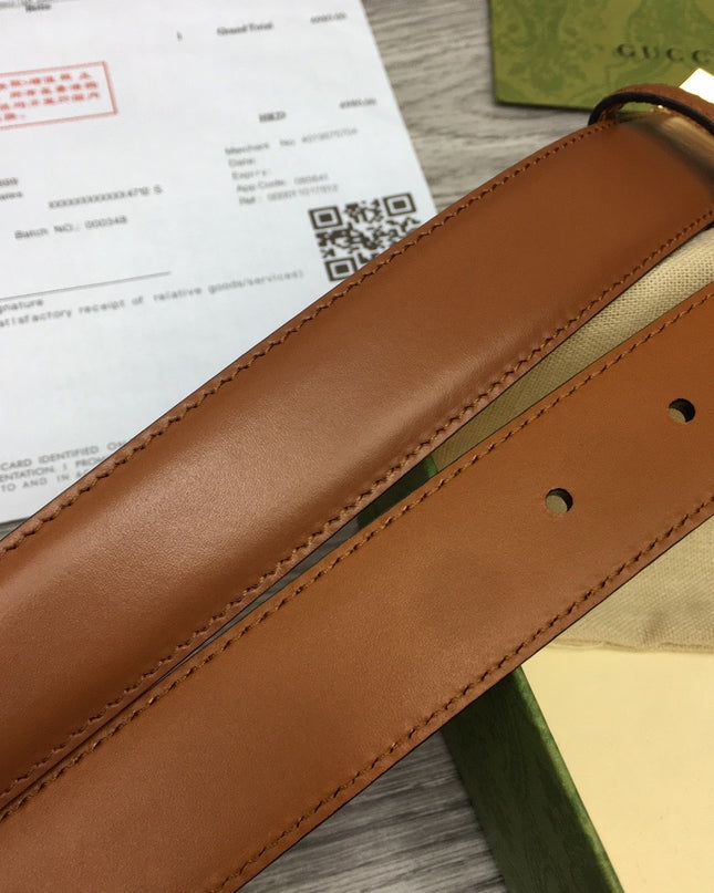 Gucci Thin Leather Belt 655566 – Tan with Gold G Buckle