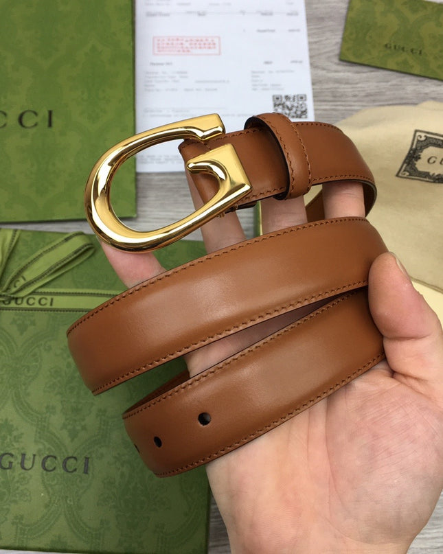 Gucci Thin Leather Belt 655566 – Tan with Gold G Buckle