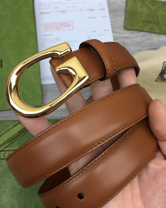 Gucci Thin Leather Belt 655566 – Tan with Gold G Buckle