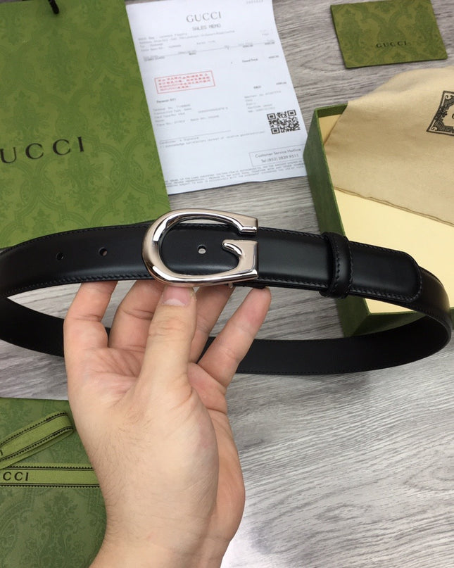 Gucci Thin Leather Belt with G Buckle – Black & Palladium