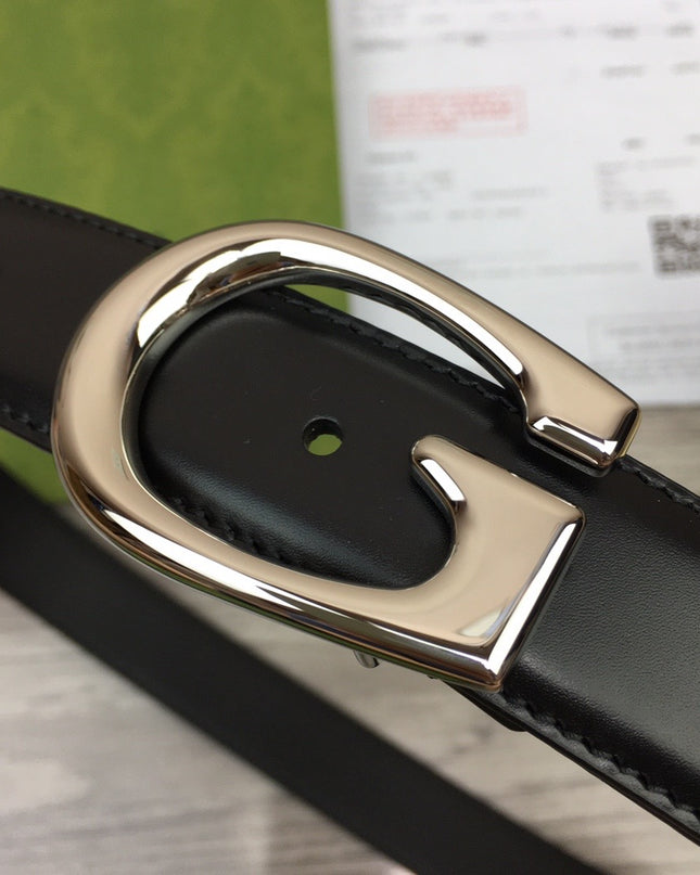 Gucci Thin Leather Belt with G Buckle – Black & Palladium