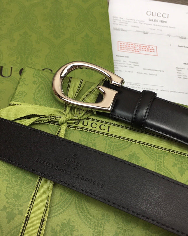 Gucci Thin Leather Belt with G Buckle – Black & Palladium