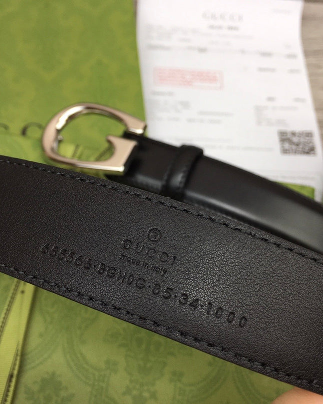 Gucci Thin Leather Belt with G Buckle – Black & Palladium