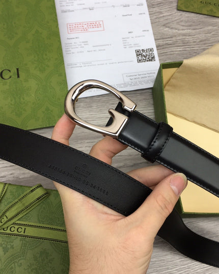 Gucci Thin Leather Belt with G Buckle – Black & Palladium