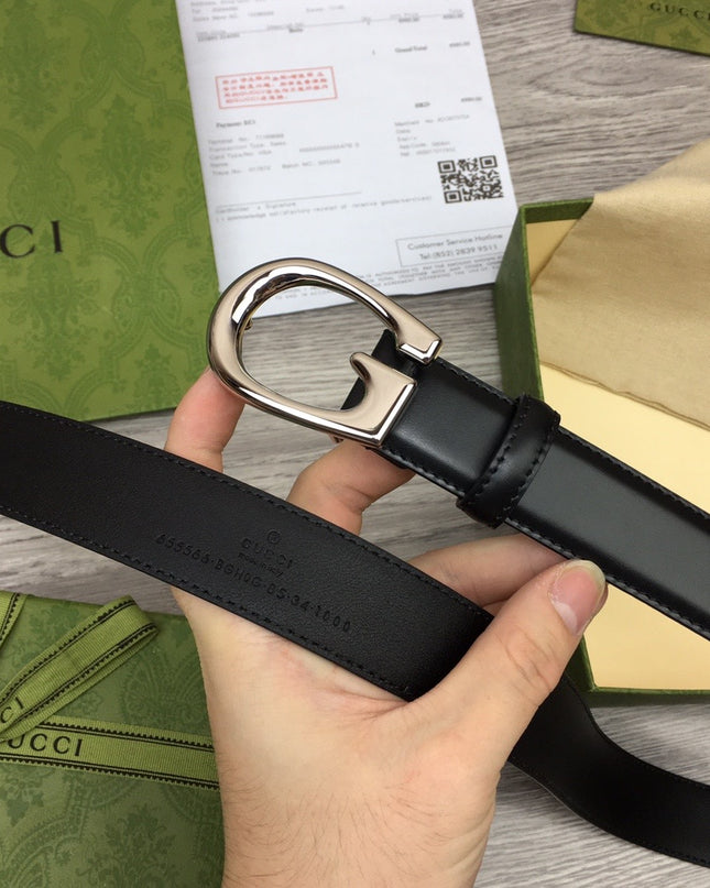 Gucci Thin Leather Belt with G Buckle – Black & Palladium
