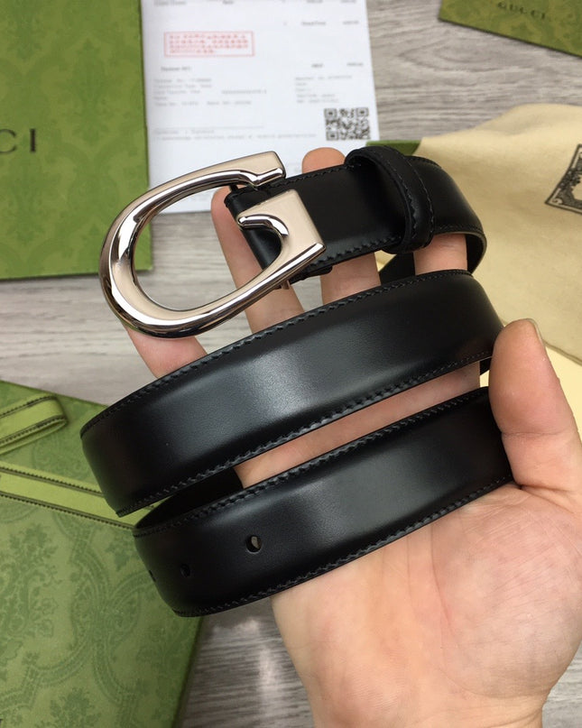 Gucci Thin Leather Belt with G Buckle – Black & Palladium