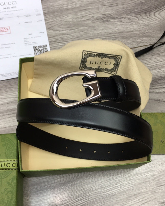 Gucci Thin Leather Belt with G Buckle – Black & Palladium