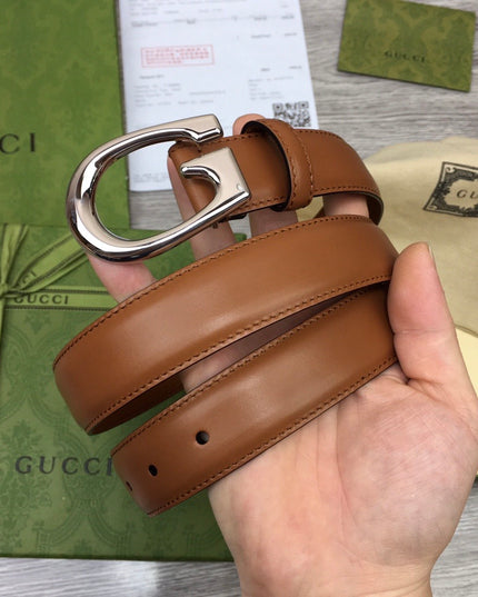 Gucci Thin Leather Belt with G Buckle – Tan 655566