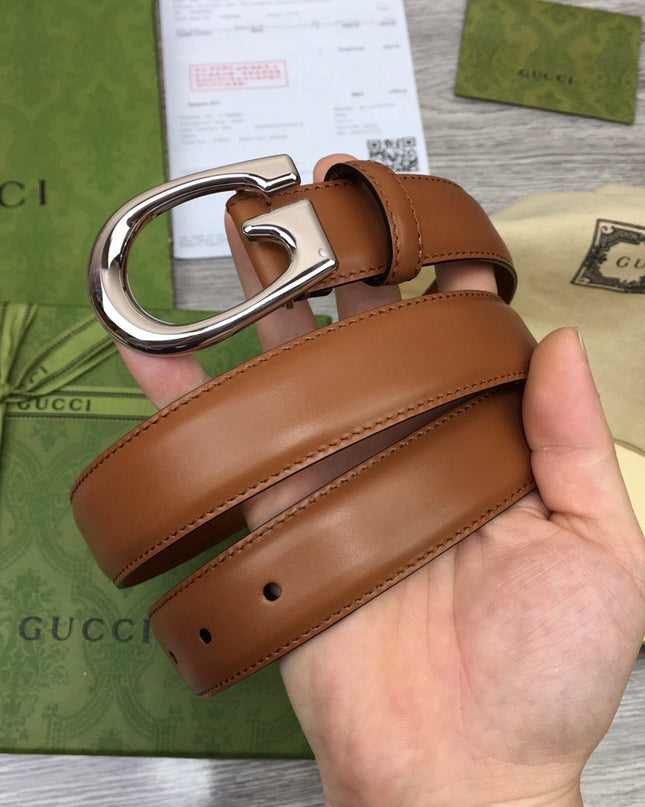 Gucci Thin Leather Belt with G Buckle – Tan 655566