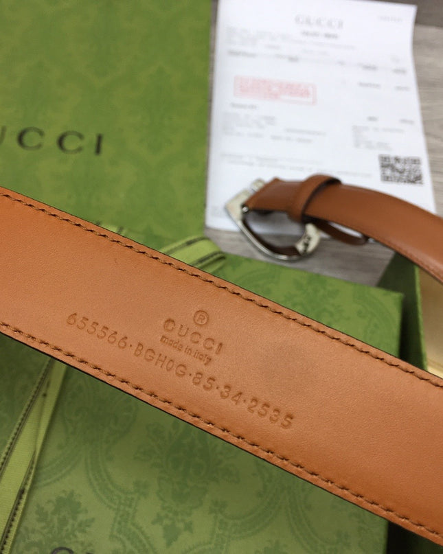 Gucci Thin Leather Belt with G Buckle – Tan 655566