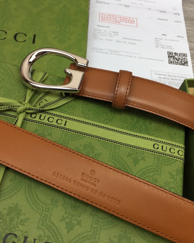 Gucci Thin Leather Belt with G Buckle – Tan 655566