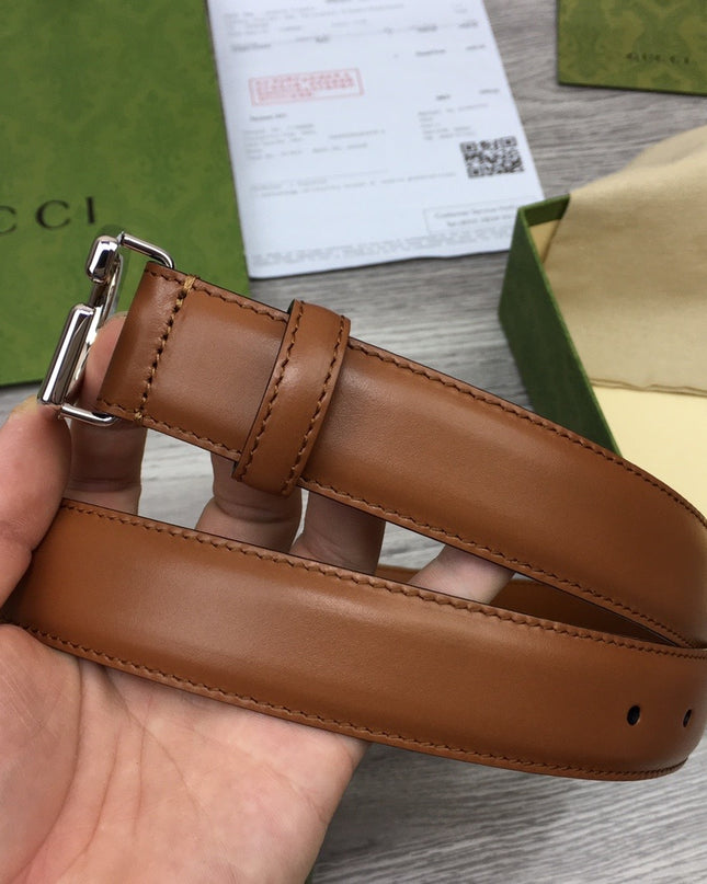 Gucci Thin Leather Belt with G Buckle – Tan 655566