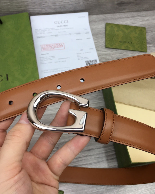 Gucci Thin Leather Belt with G Buckle – Tan 655566