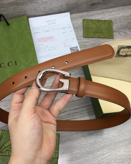 Gucci Thin Leather Belt with G Buckle – Tan 655566