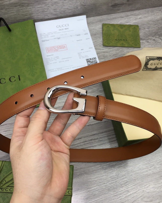 Gucci Thin Leather Belt with G Buckle – Tan 655566
