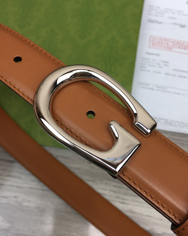 Gucci Thin Leather Belt with G Buckle – Tan 655566