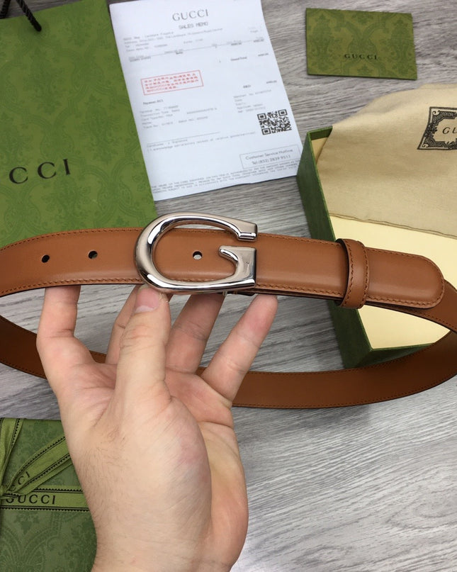Gucci Thin Leather Belt with G Buckle – Tan 655566