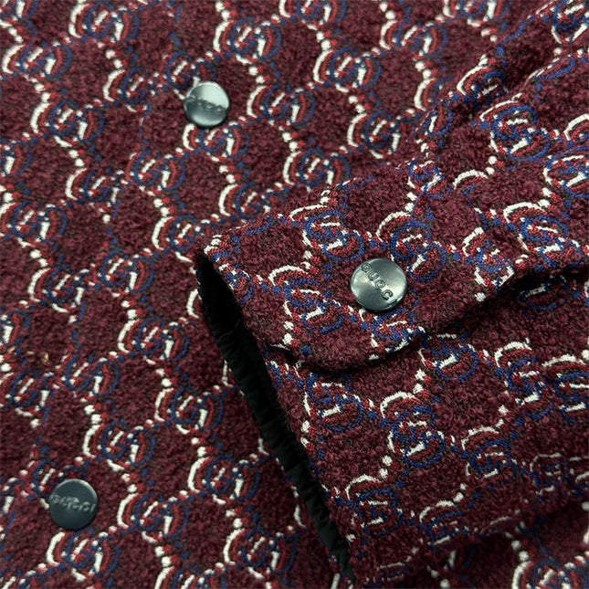 Gucci Velvet Monogram Button-Up Shirt Jacket – Burgundy