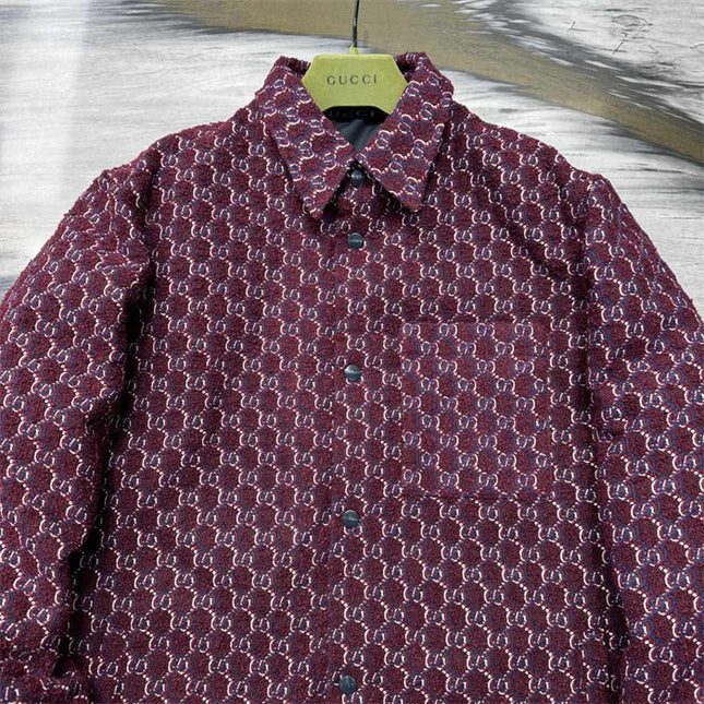 Gucci Velvet Monogram Button-Up Shirt Jacket – Burgundy