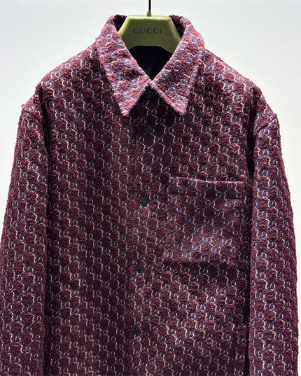 Gucci Velvet Monogram Button-Up Shirt Jacket – Burgundy