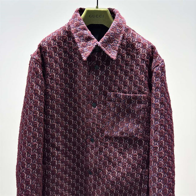 Gucci Velvet Monogram Button-Up Shirt Jacket – Burgundy