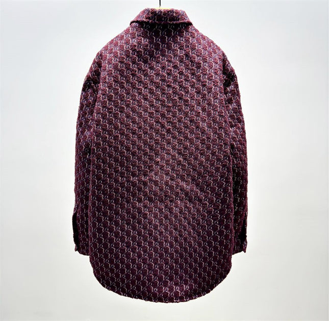 Gucci Velvet Monogram Button-Up Shirt Jacket – Burgundy