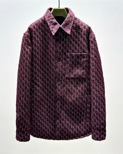 Gucci Velvet Monogram Button-Up Shirt Jacket – Burgundy