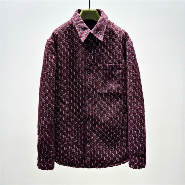 Gucci Velvet Monogram Button-Up Shirt Jacket – Burgundy