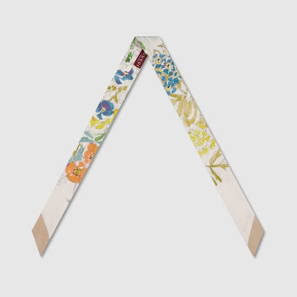 Gucci Watercolor Floral Silk Twill Ribbon – Ivory & Beige
