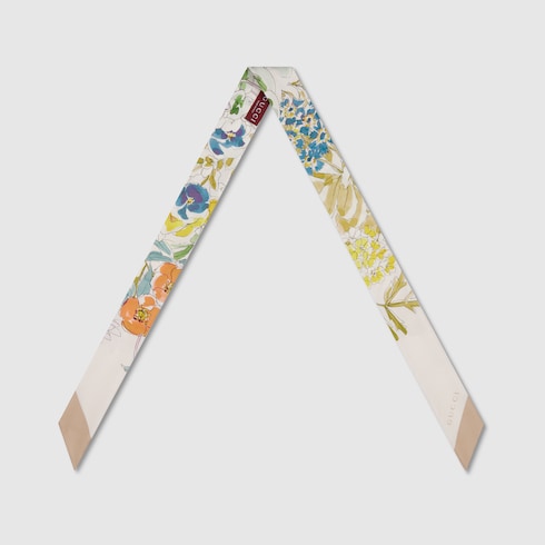 Gucci Watercolor Floral Silk Twill Ribbon – Ivory & Beige