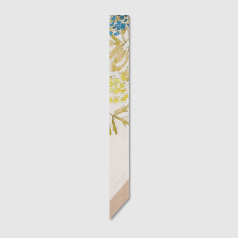 Gucci Watercolor Floral Silk Twill Ribbon – Ivory & Beige