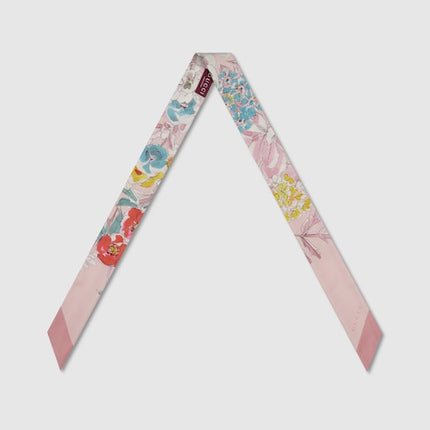 Gucci Watercolor Floral Silk Twill Ribbon – Light Pink