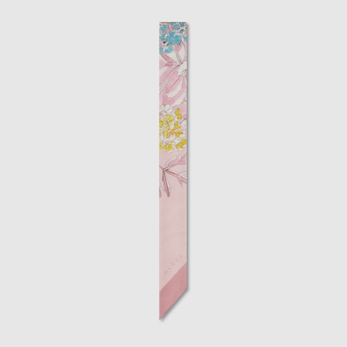 Gucci Watercolor Floral Silk Twill Ribbon – Light Pink