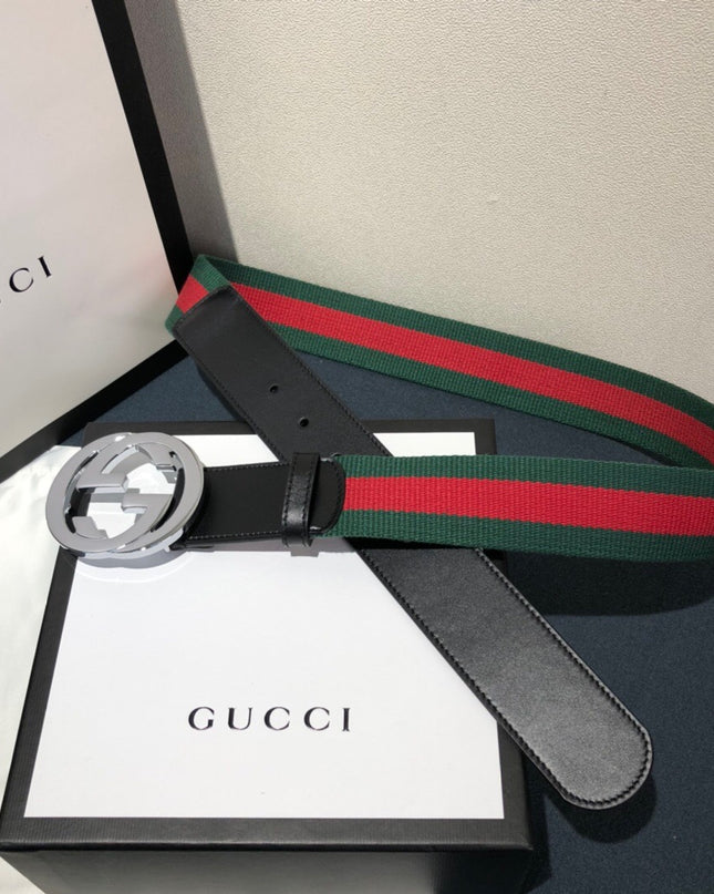 Gucci Web Belt with Interlocking G Buckle 411924 – Green & Red Stripe