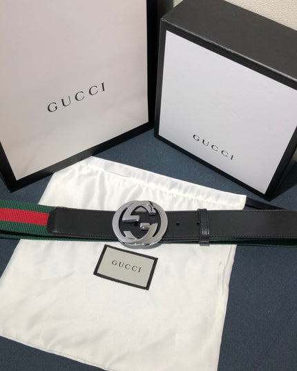 Gucci Web Belt with Interlocking G Buckle 411924 – Green & Red Stripe