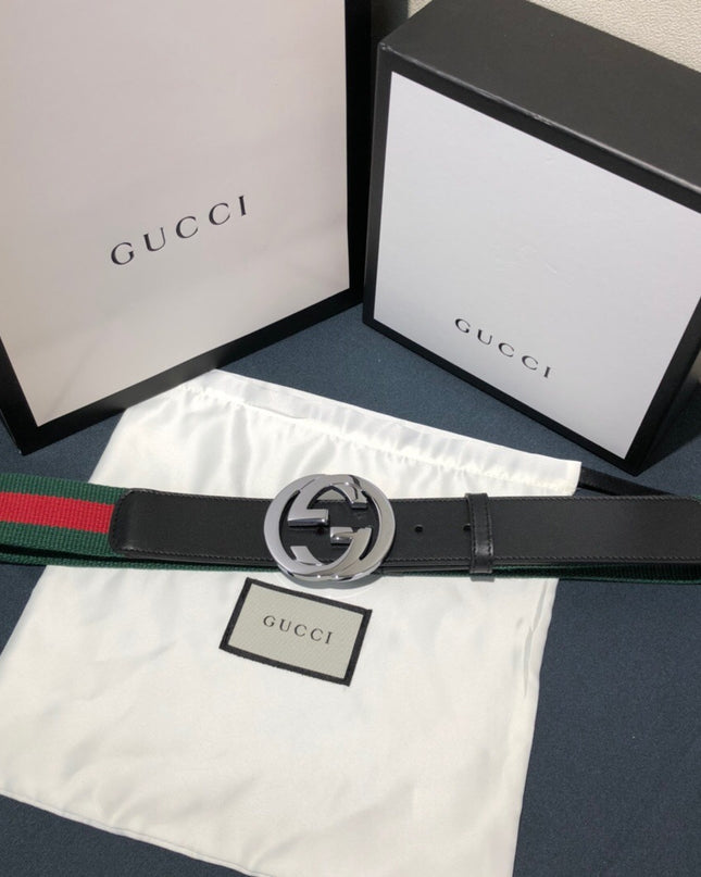Gucci Web Belt with Interlocking G Buckle 411924 – Green & Red Stripe