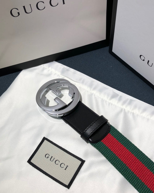 Gucci Web Belt with Interlocking G Buckle 411924 – Green & Red Stripe