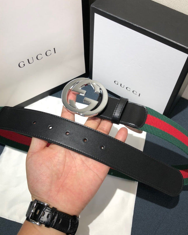 Gucci Web Belt with Interlocking G Buckle 411924 – Green & Red Stripe