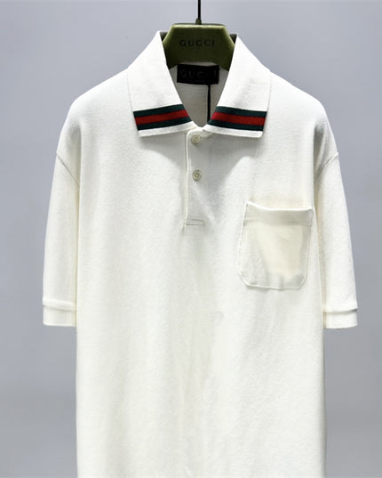 Gucci Web‑Stripe Collar Cotton‑Piqué Polo Shirt