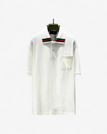 Gucci Web‑Stripe Collar Cotton‑Piqué Polo Shirt