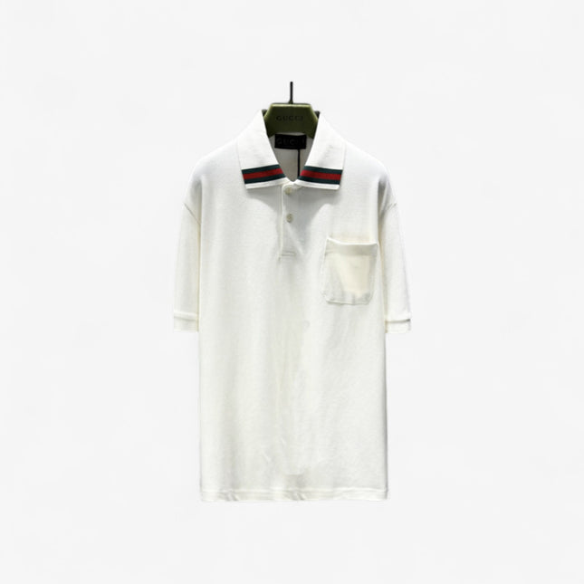 Gucci Web‑Stripe Collar Cotton‑Piqué Polo Shirt