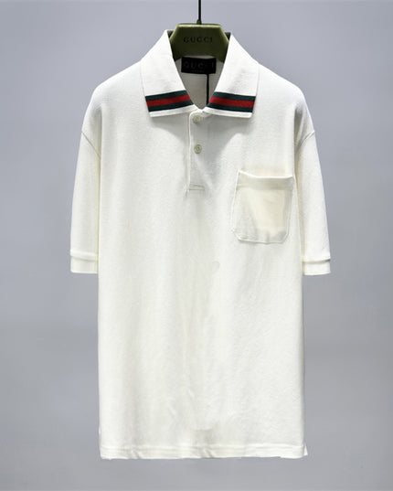 Gucci Web‑Stripe Collar Cotton‑Piqué Polo Shirt
