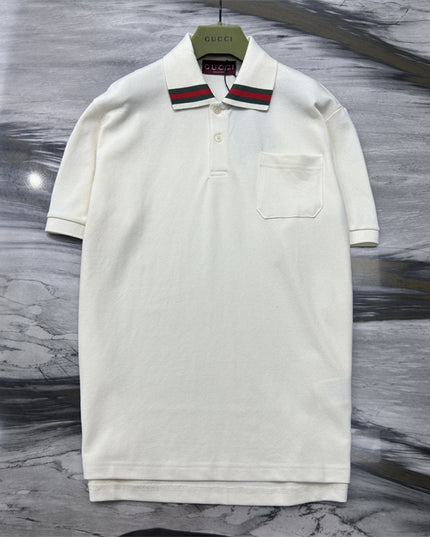 Gucci Web‑Stripe Collar Cotton‑Piqué Polo Shirt