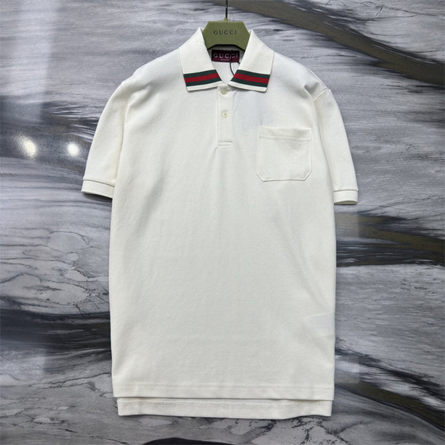 Gucci Web‑Stripe Collar Cotton‑Piqué Polo Shirt