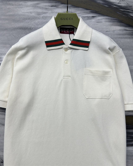 Gucci Web‑Stripe Collar Cotton‑Piqué Polo Shirt