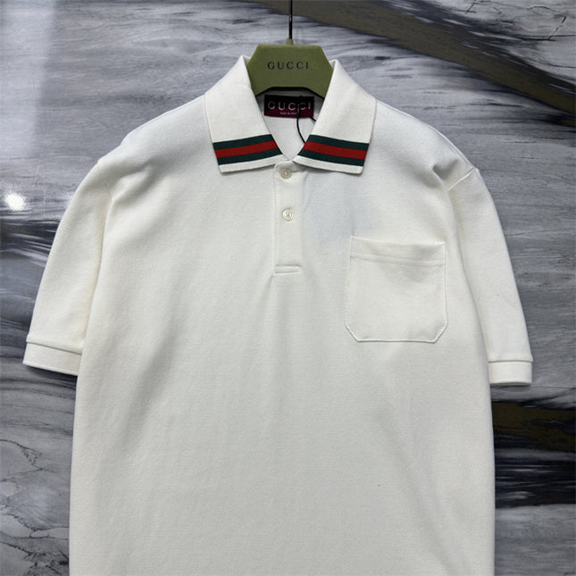 Gucci Web‑Stripe Collar Cotton‑Piqué Polo Shirt