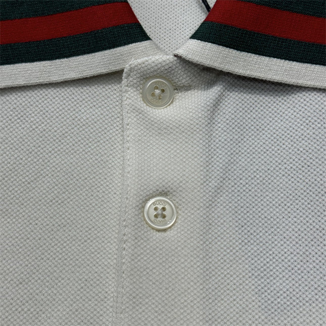 Gucci Web‑Stripe Collar Cotton‑Piqué Polo Shirt