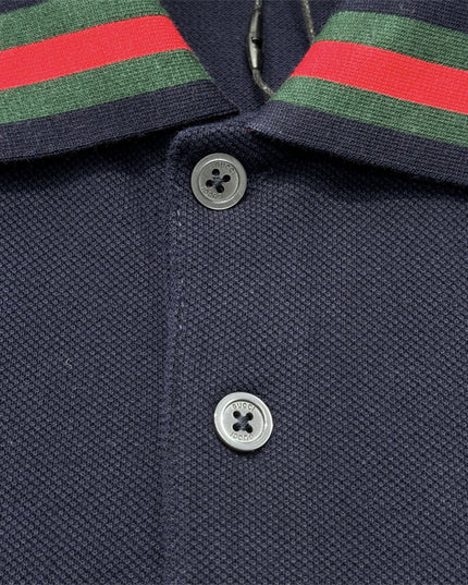 Gucci Web‑Stripe Collar Cotton‑Piqué Polo Shirt in Navy