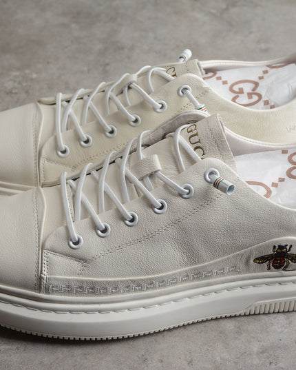 Gucci White Bee Embroidered Low-Top Sneaker